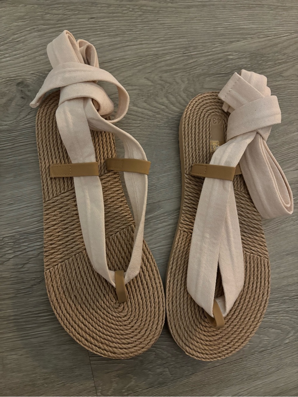 Woven Rope Sandals with Blush Wrap Straps